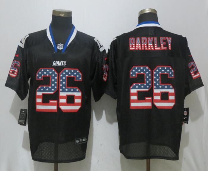 New Nike New York Giants 26 Barkley USA Flag Fashion Black Elite Jersey  