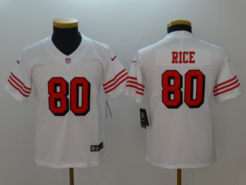 Kids NFL San Francisco 49ers #80 Rice White Vapor Jersey