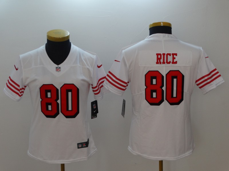 Womens NFL San Francisco 49ers #80 Rice White Vapor Jersey