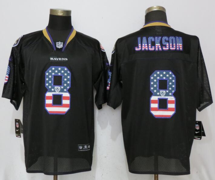 New Nike Baltimore Ravens 8 Jackson USA Flag Fashion Black Elite Jersey