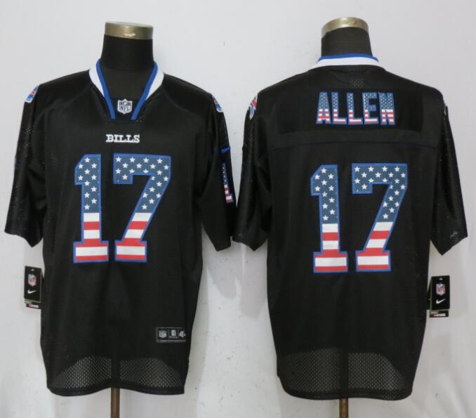 New Nike Buffalo Bills 17 Allen USA Flag Fashion Black Elite Jersey