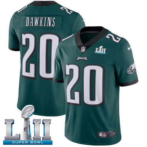 Kids NFL Philadelphia Eagles #20 Dawkins Super Bowl LII Vapor Untouchable Limited Green Jersey