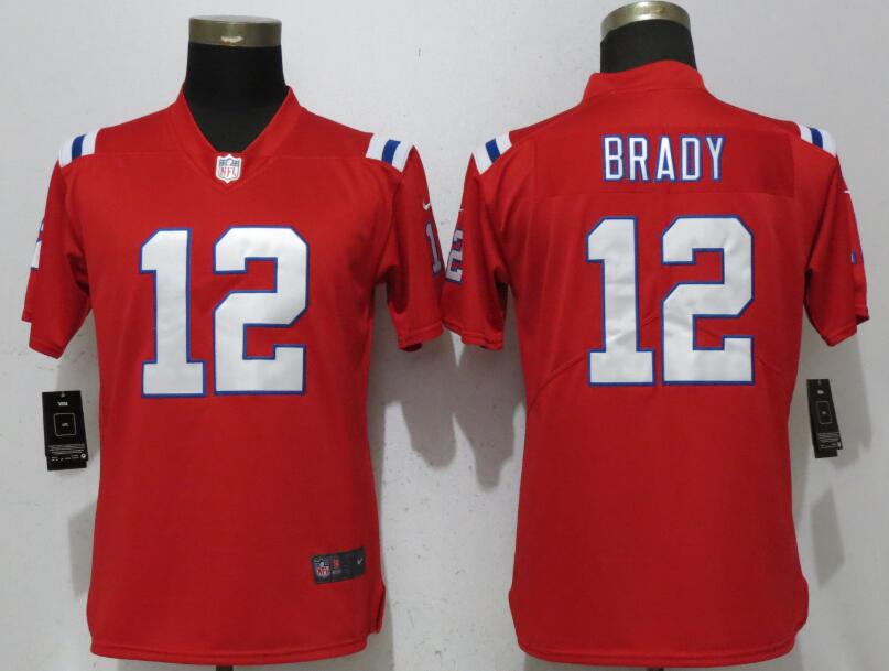 Womens NFL New England Patriots #12 Brady Red Vapor Untouchable Limited Jersey