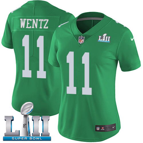 Womens NFL Philadelphia Eagles #11 Wentz Super Bowl LII Vapor Untouchable Limited L.Green Jersey