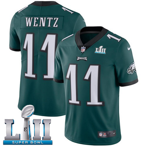 Kids NFL Philadelphia Eagles #11 Wentz Super Bowl LII Vapor Untouchable Limited Green Jersey