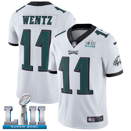 Kids NFL Philadelphia Eagles #11 Wentz Super Bowl LII Vapor Untouchable Limited White Jersey