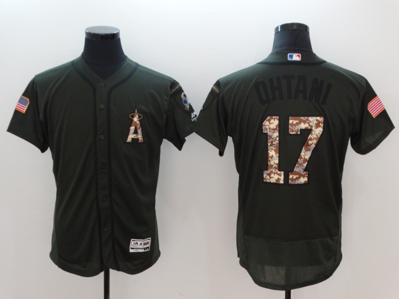 MLB Los Angeles Angels #17 Ohtani Salute Service Olive Elite Jersey