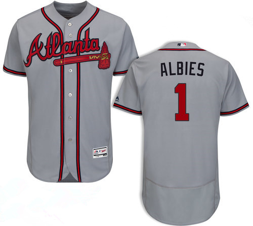 MLB Atlanta Braves #1 Albies Grey Elite Jersey
