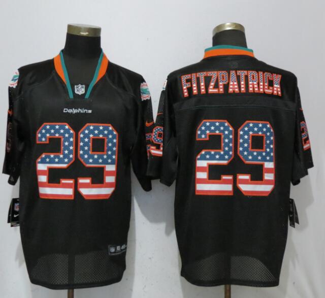 New Nike Miami Dolphins 29 Fitzpatrick USA Flag Fashion Black Elite Jersey