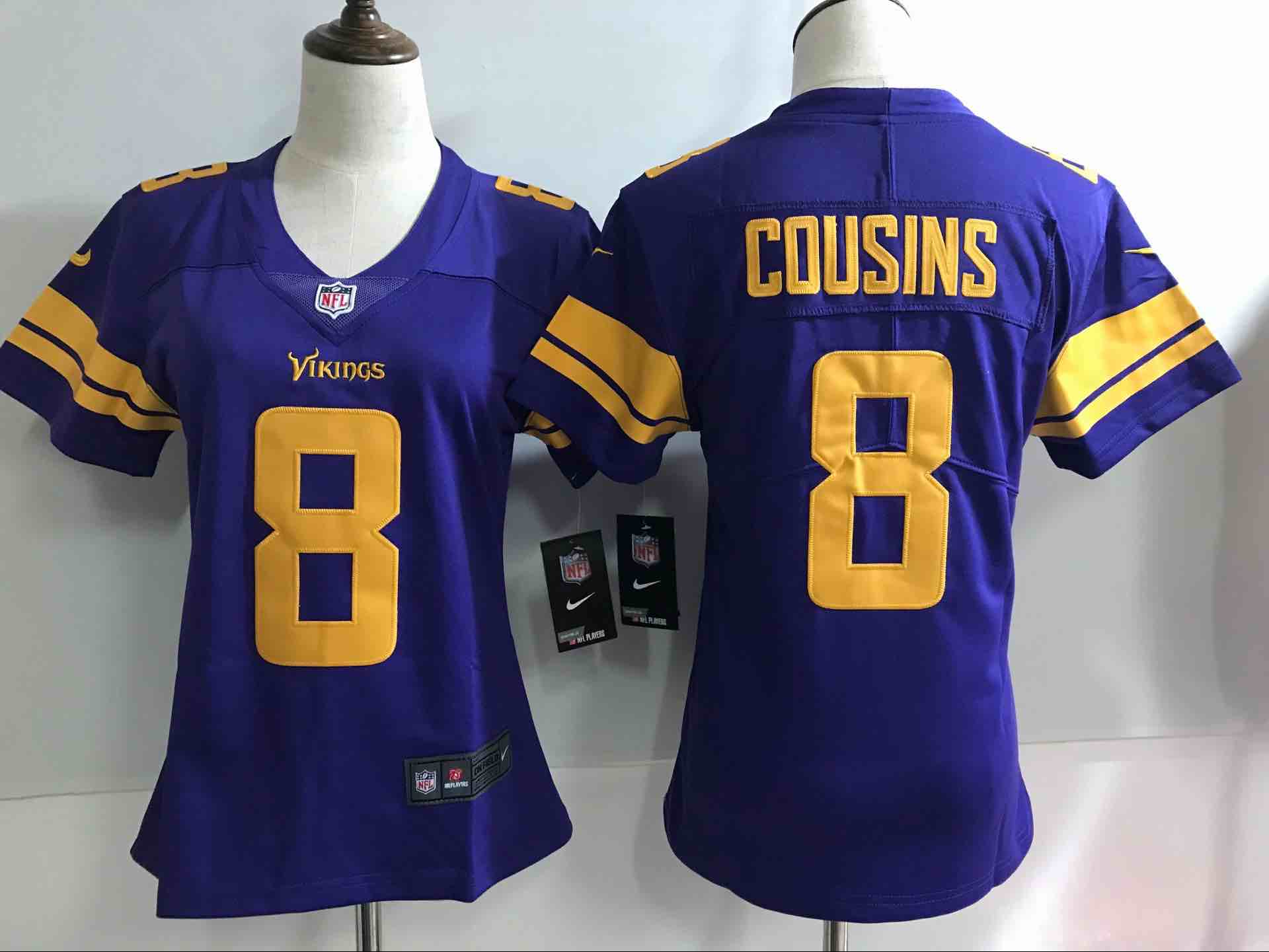 Womens NFL Minnesota Vikings #8 Cousins Purple Vapor Jersey