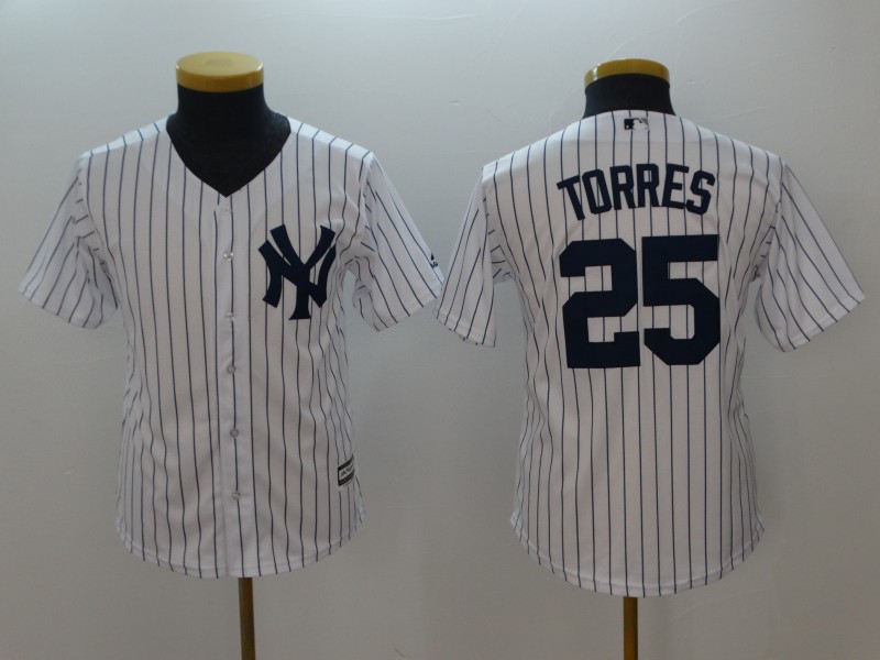 Kids MLB New York Yankees #25 Torres White Jersey