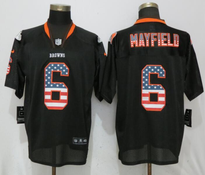 New Nike Cleveland Browns 6 Mayfield USA Flag Fashion Black Elite Jersey