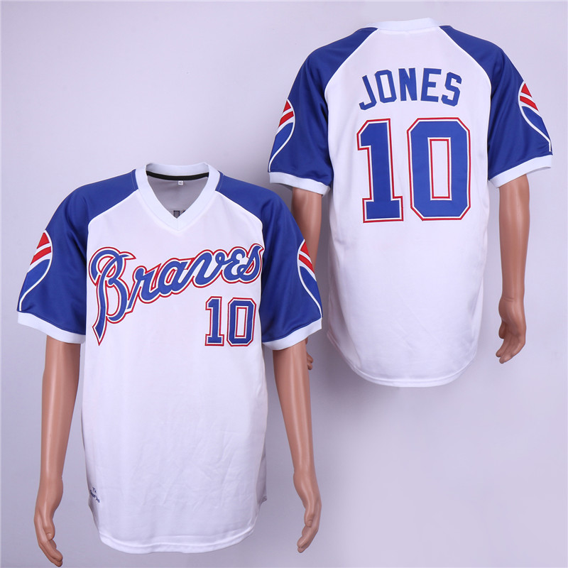MLB Atlanta Braves #10 Jones White Pullover Throwback Jersey