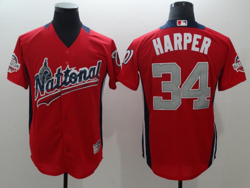 MLB All Star National #34 Harper Red Game Jersey