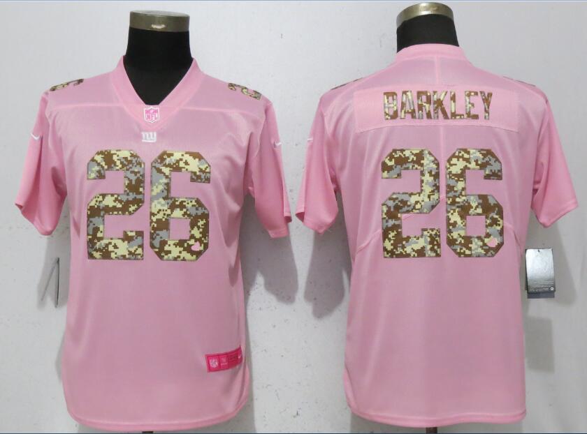 Women New Nike York Giants 26 Barkley Pink Camouflage Pink Vapor Untouchable Jersey