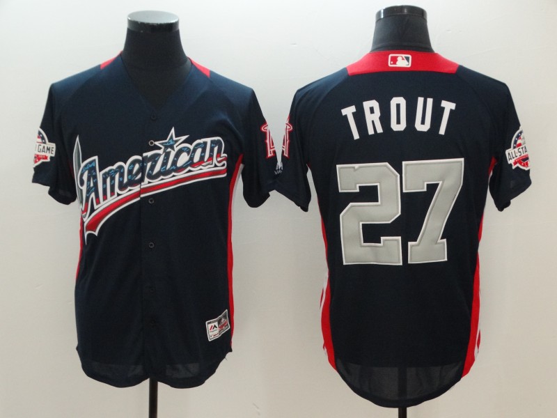 MLB All Star American #27 Trout Blue Game Jersey