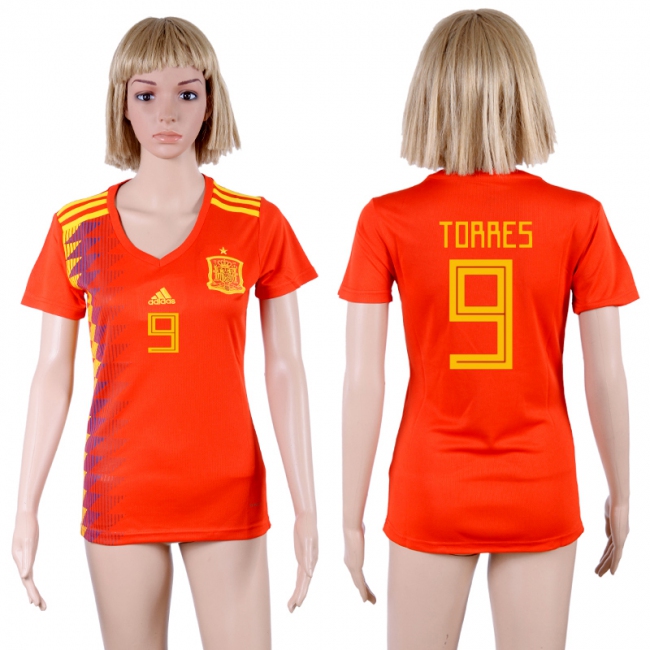 2018 World Cup Spain Soccer #9 Torres Home Womens Jersey