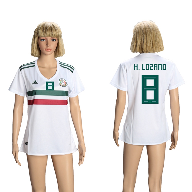 2018 World Cup Mexico #8 H.Lozano Away Womens Jersey