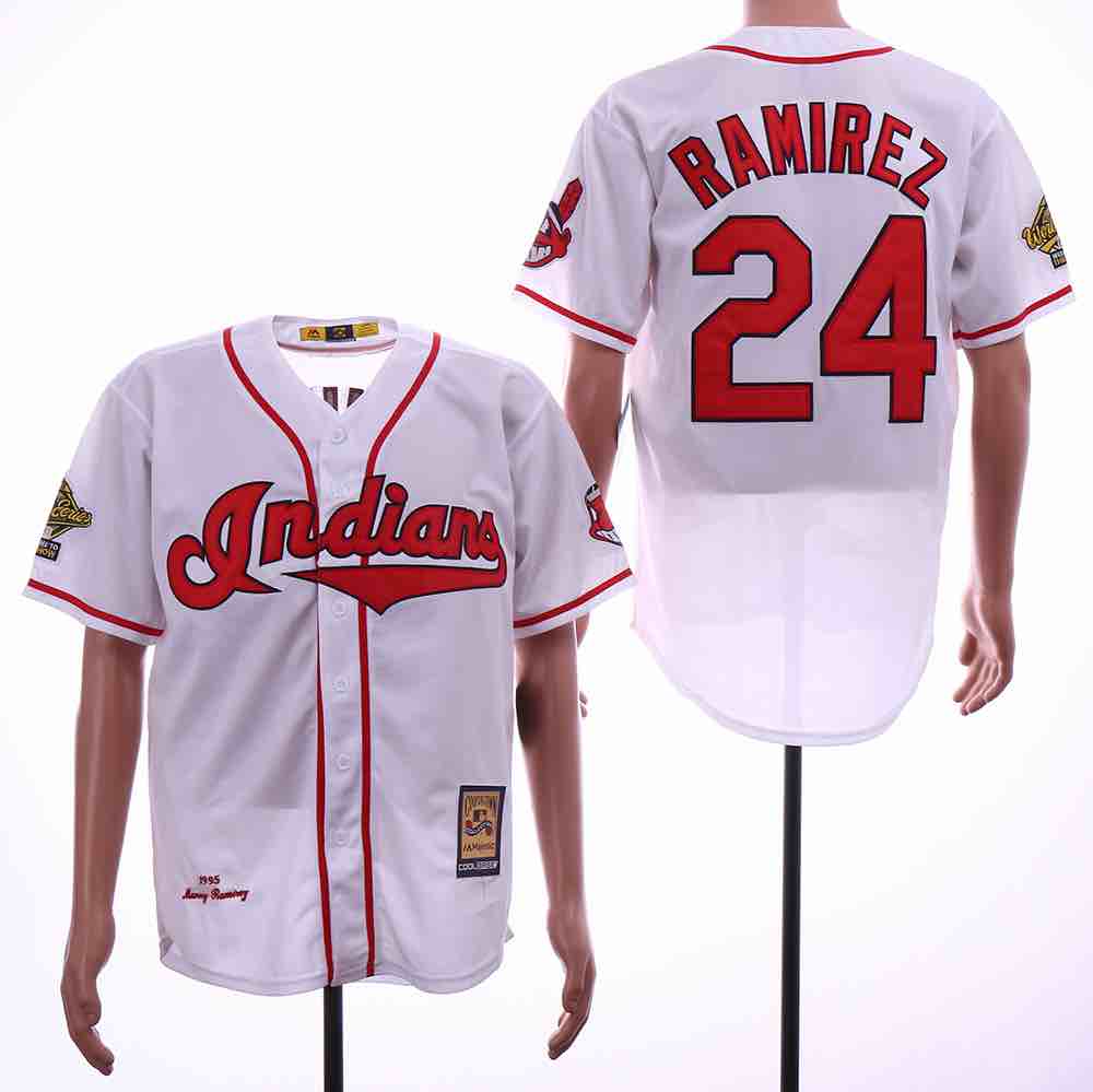 MLB Cleveland Indians #24 Ramirez White Throwback Jersey  