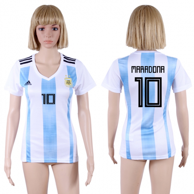 2018 World Cup Argentina Soccer #10 Maradona Home Womens Jersey