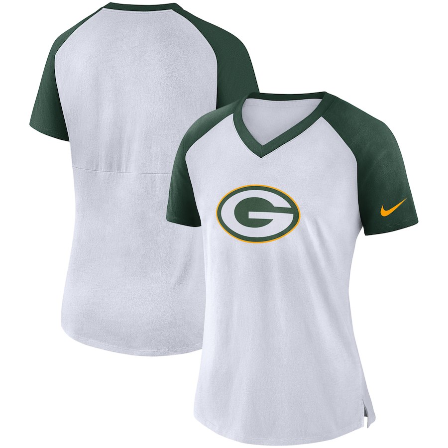 Green Bay Packers Nike Womens Top V-Neck T-Shirt White Green