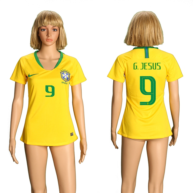 2018 World Cup Soccer Brazil #9 G.Jesus Womens Home Jersey