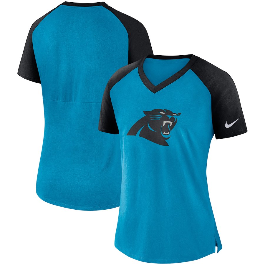 Carolina Panthers Nike Womens Top V-Neck T-Shirt Blue Black