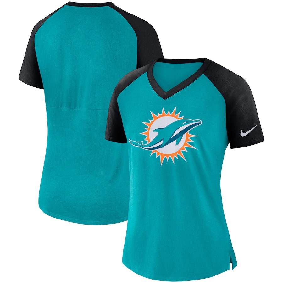 Miami Dolphins Nike Womens Top V-Neck T-Shirt Aqua Black