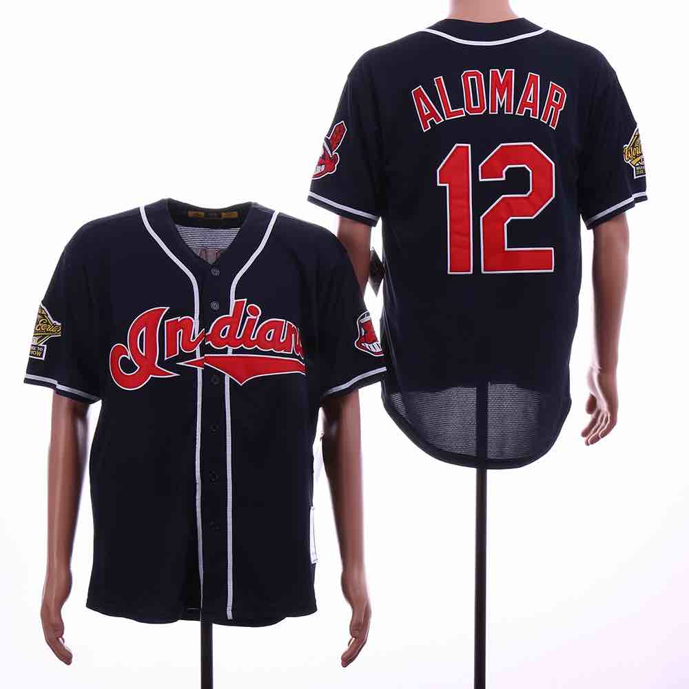 MLB Cleveland Indians #12 Alomar Blue Throwback Jersey
