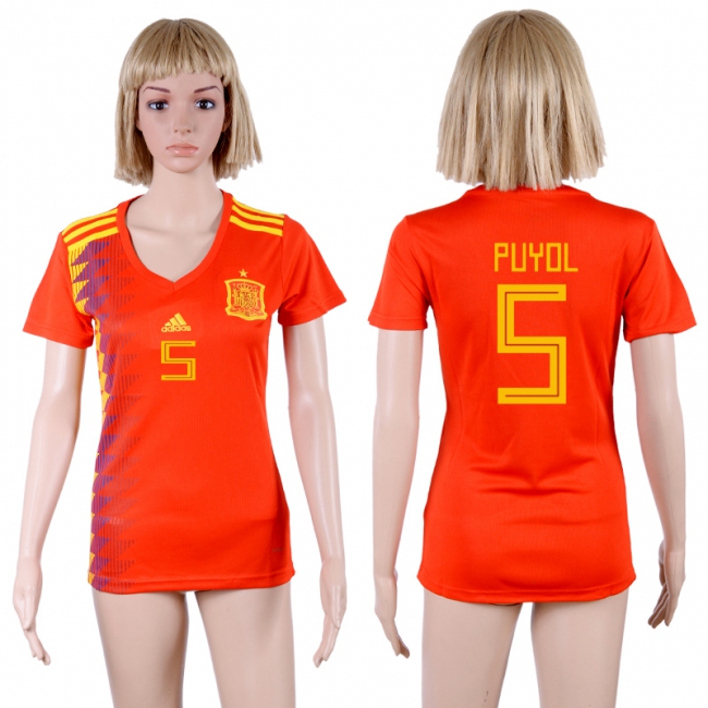 2018 World Cup Spain Soccer #5 Puydl Home Womens Jersey
