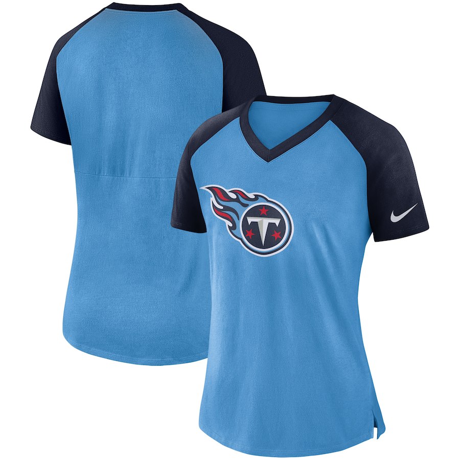 Tennessee Titans Nike Womens Top V-Neck T-Shirt Light Blue Navy