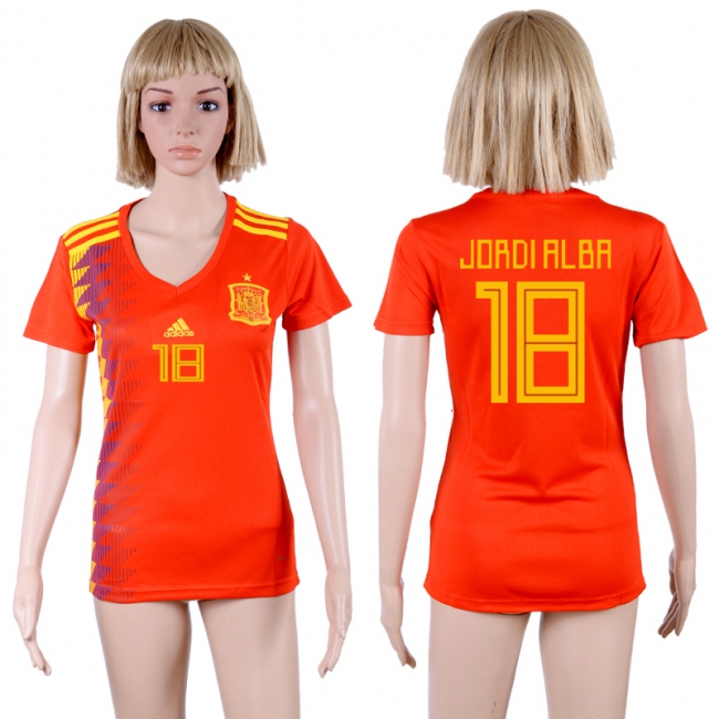 2018 World Cup Spain Soccer #18 Jdrdi Alba Home Womens Jersey