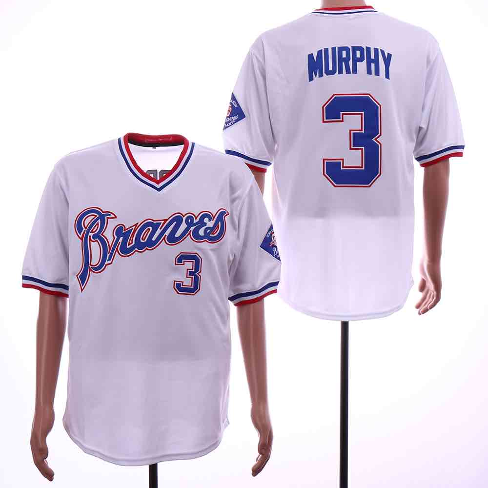 MLB Atlanta Braves #3 Murphy White Throwback Jersey