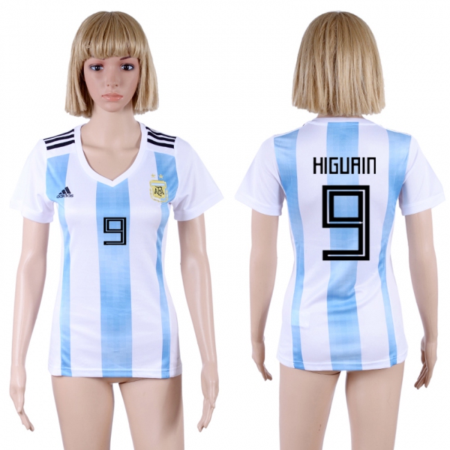 2018 World Cup Argentina Soccer #9 Higuain Home Womens Jersey