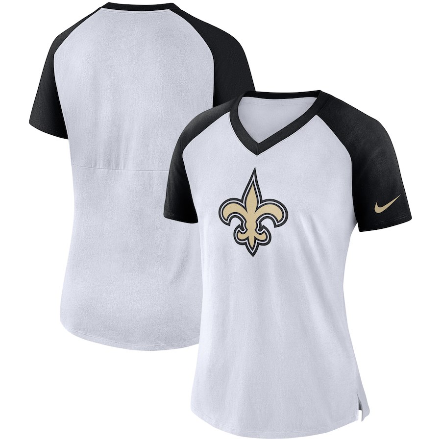 New Orleans Saints Nike Womens Top V-Neck T-Shirt White Black