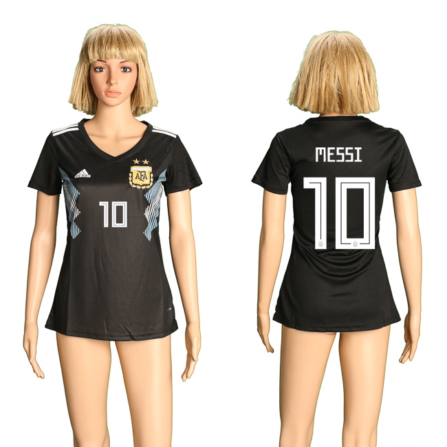2018 World Cup Argentina Soccer #10 Messi Away Womens Jersey