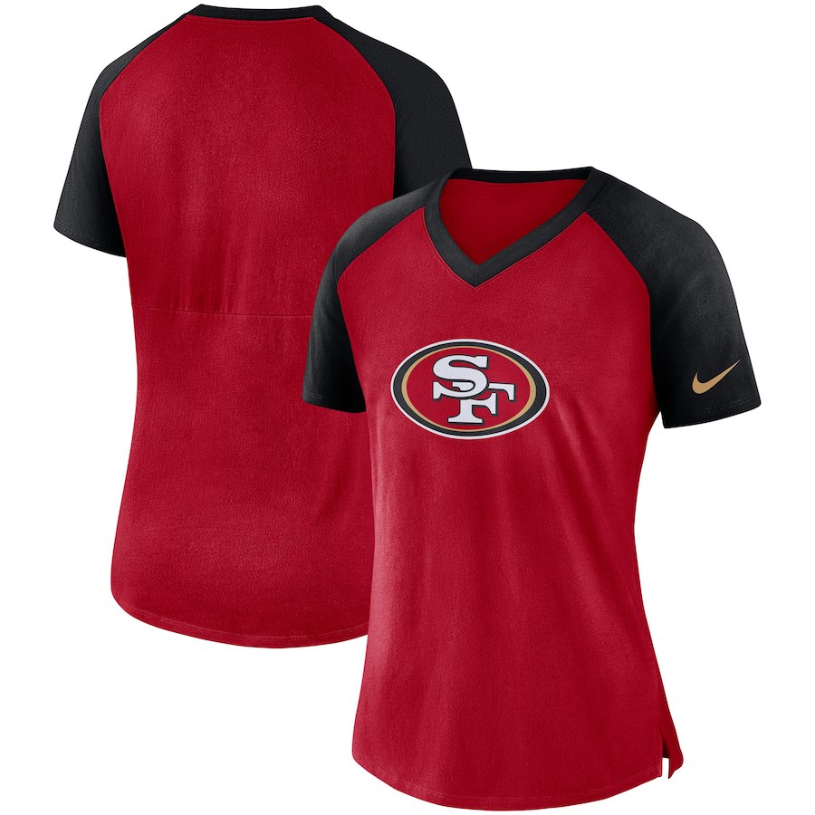 San Francisco 49ers Nike Womens Top V-Neck T-Shirt Scarlet Black
