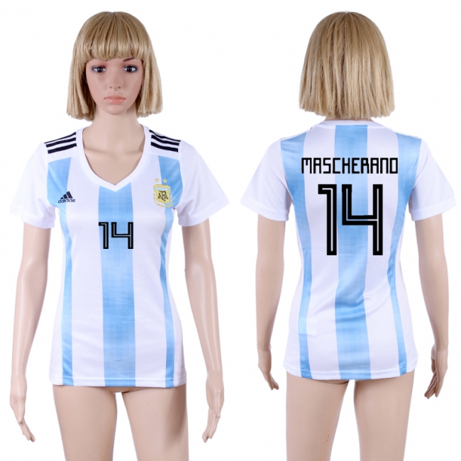 2018 World Cup Argentina Soccer #14 Mascherand Home Womens Jersey