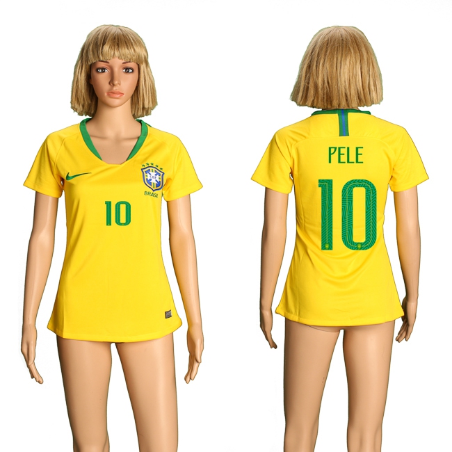 2018 World Cup Soccer Brazil #10 Pele Womens Home Jersey