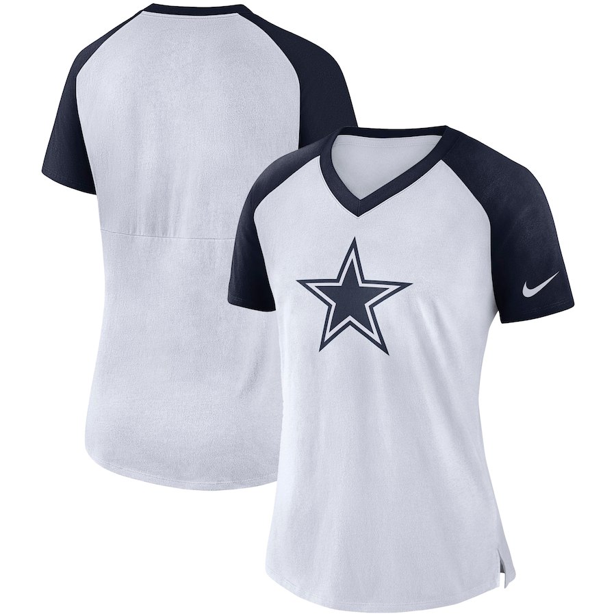 Dallas Cowboys Nike Womens Top V-Neck T-Shirt White Navy