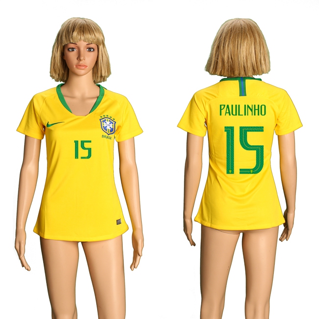 2018 World Cup Soccer Brazil #15 Paulinho Womens Home Jersey