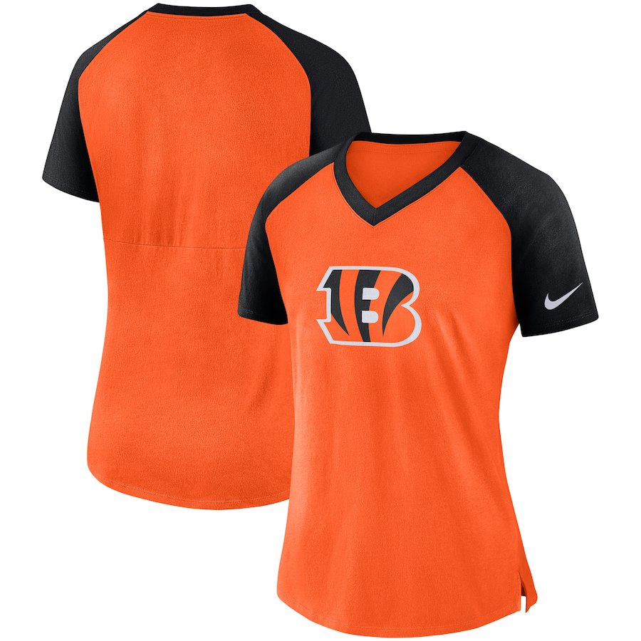 Cincinnati Bengals Nike Womens Top V-Neck T-Shirt Orange Black