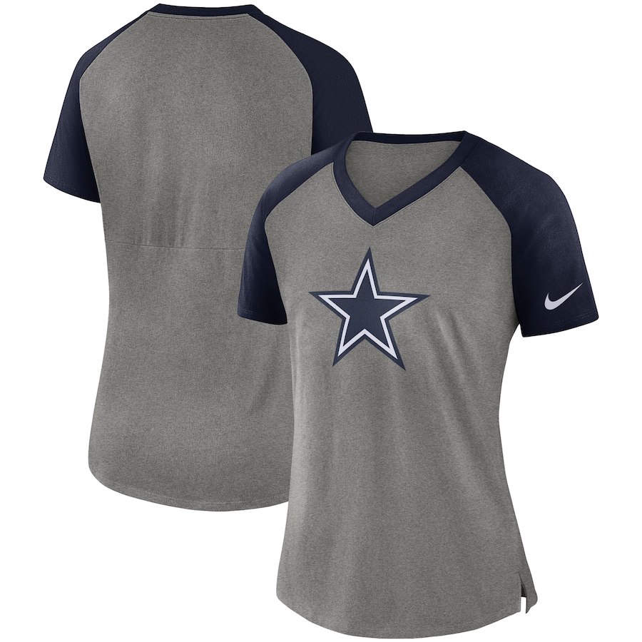 Dallas Cowboys Nike Womens Top V-Neck T-Shirt Gray Navy