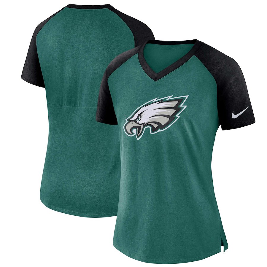 Philadelphia Eagles Nike Womens Top V-Neck T-Shirt Midnight Green Black
