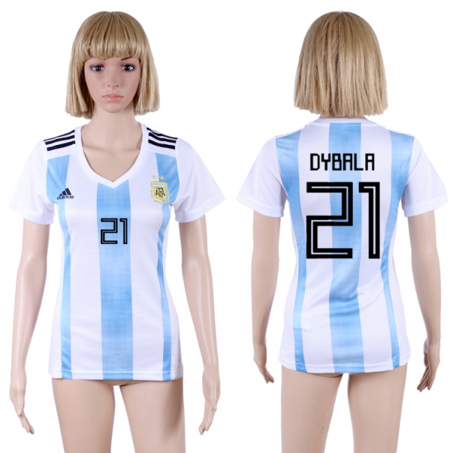 2018 World Cup Argentina Soccer #21 Dybala Home Womens Jersey