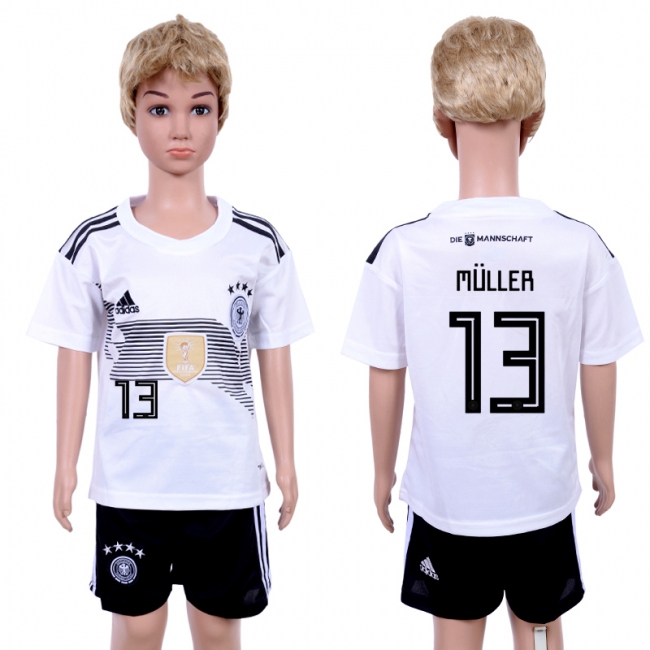 2018 World Cup Soccer Germany #13 Muller Home Kids Jersey