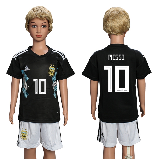 2018 World Cup Argentina Soccer #10 Messi Away Kids Jersey