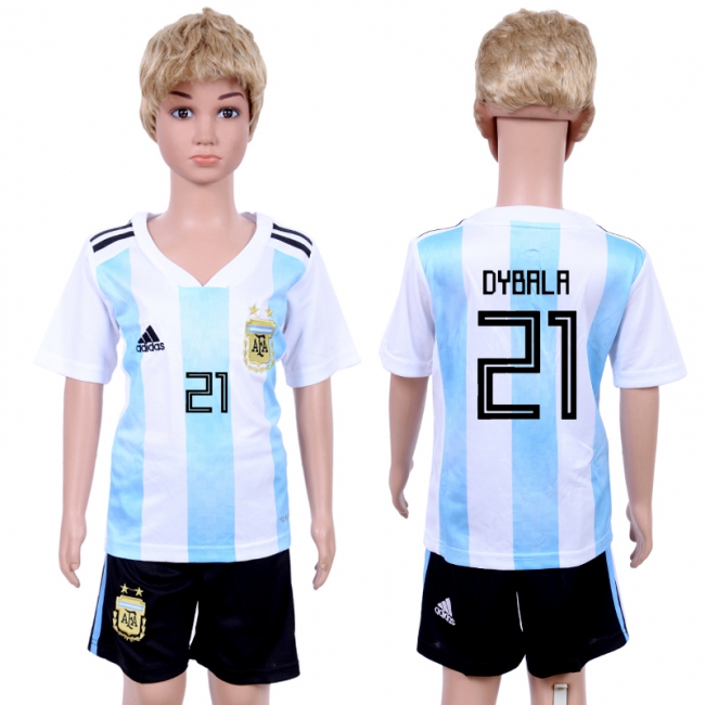 2018 World Cup Argentina Soccer #21 Dybrla Home Kids Jersey