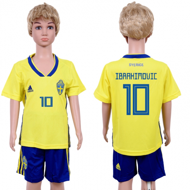 2018 World Cup Soccer Sweden #10 Ibrahimouic Home Kids Jersey