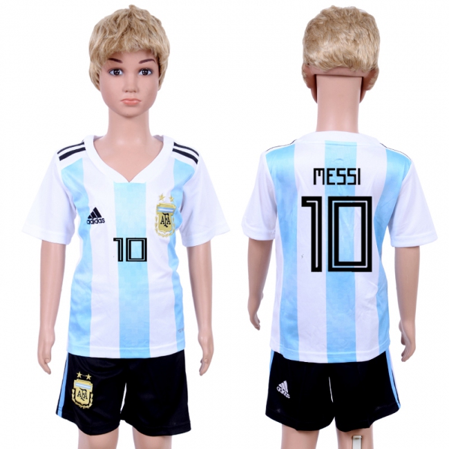 2018 World Cup Argentina Soccer #10 Messi Home Kids Jersey